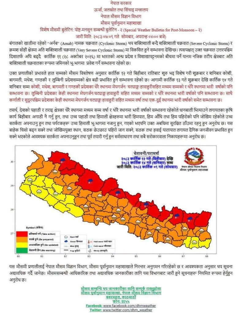 यस्तो छ आगामी ५ दिनको मौसम पूर्वानुमान : पश्चिमी वायुको प्रभावले वर्षा